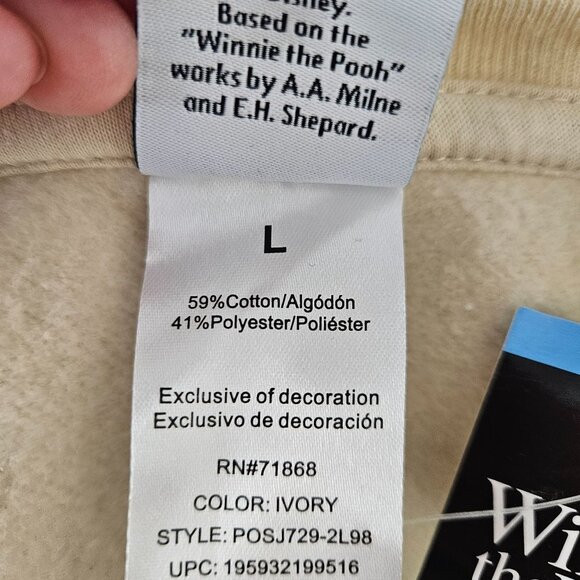 Disney Winnie The Pooh Womens Cream Chenille Crewneck Sweatshirt Size Large Soft - Picture 9 of 9